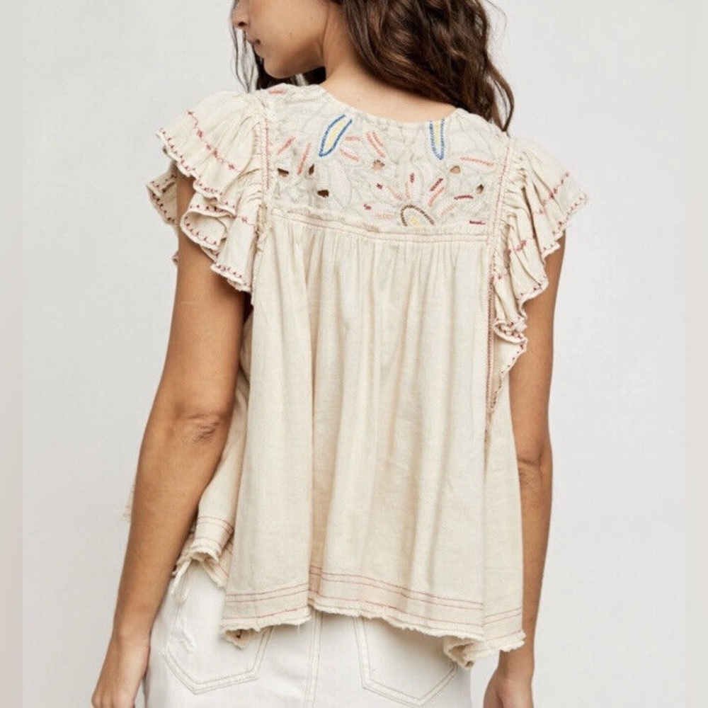 Free People Hailey Embroidered Top Natural Combo - Picture 3 of 15